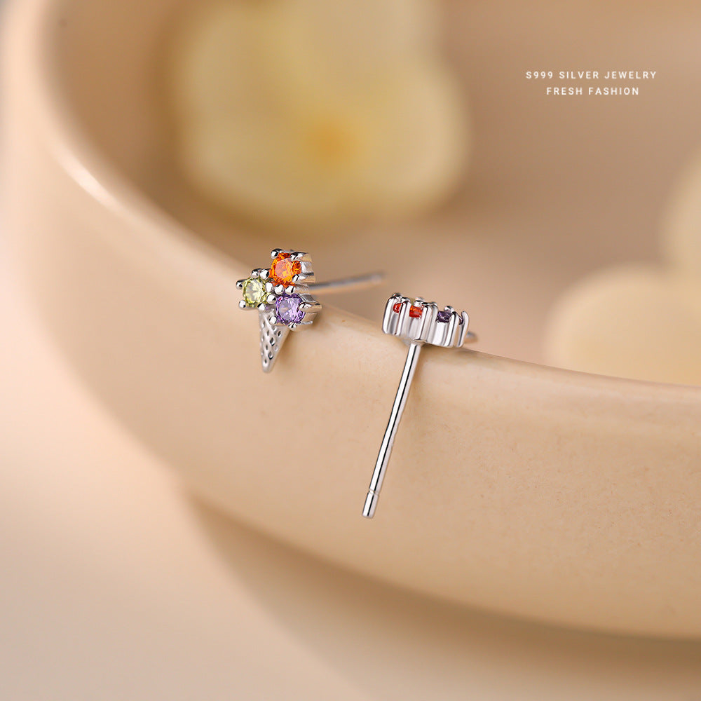 C廠 韓國韓版冰淇淋三色鋯石 S999純銀耳環 批發 折扣@洽客服 26.04.W4「E6292」