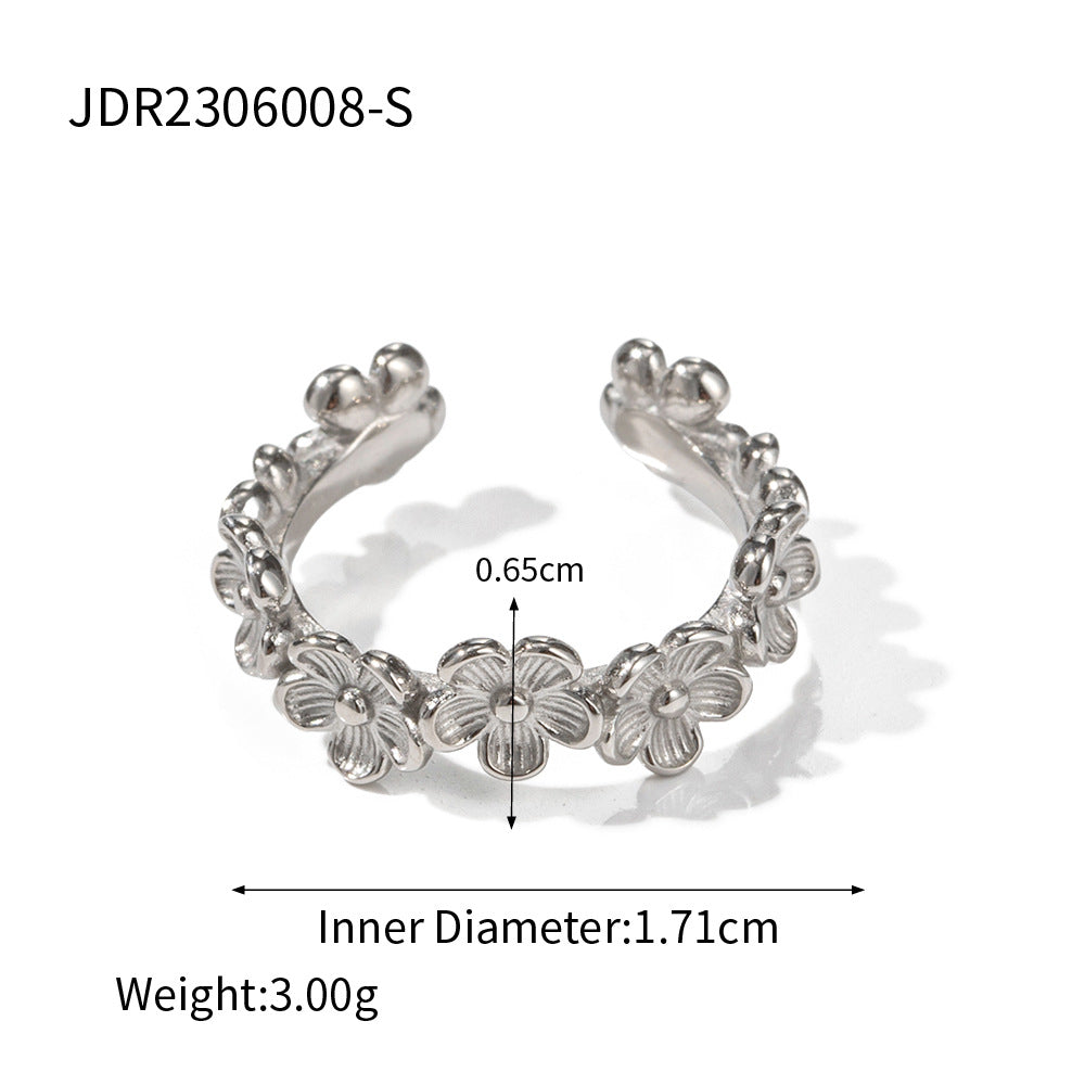 D廠【JDR2306008】歐美i18K金不銹鋼花朵C形狀戒指 23.07.W2