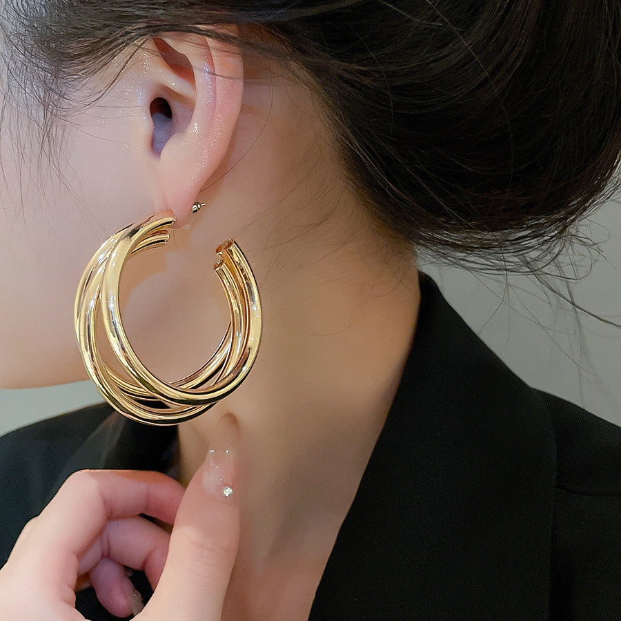 A2廠 韓國韓版金屬感多層圓形銀針耳環 批發 折扣@洽客服 25.11.W1「HE505-4-5」