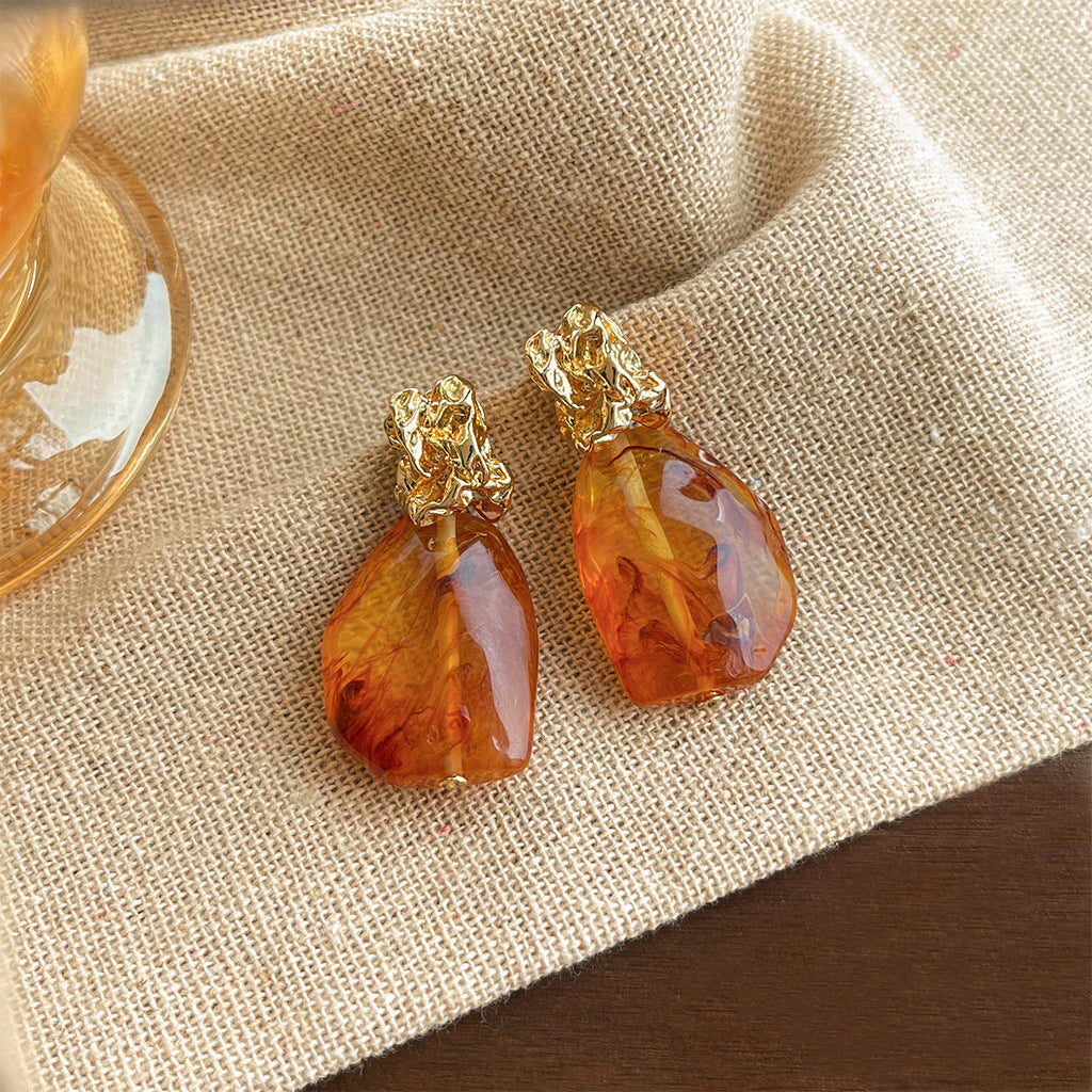A廠 日韓款 琥珀色暈染銀針耳環 批發 折扣@洽客服 25.11.W1「5080」