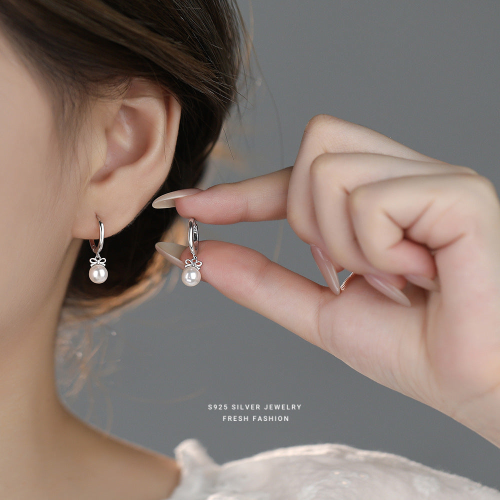 C廠 韓國韓版流蘇蝴蝶結珍珠S925純銀耳環 批發 折扣@洽客服 25.12.W4「E5964」