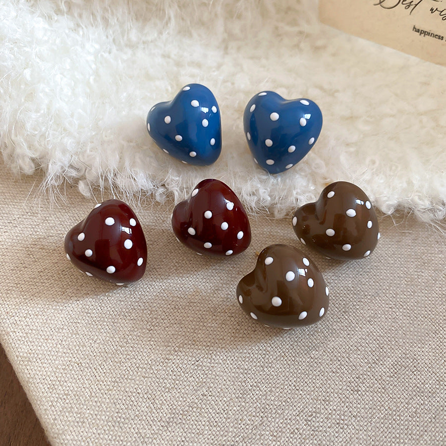 A2廠 韓國韓版復古滴油波點愛心銀針耳環 批發 折扣@洽客服 25.11.W1「HE28581」