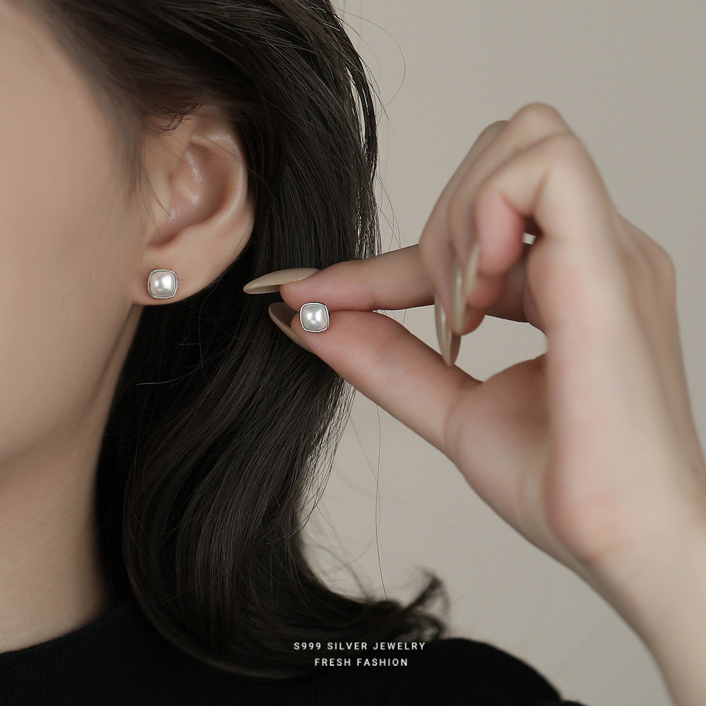 C廠 韓國韓版方包珍珠S999純銀耳環 批發 折扣@洽客服 25.12.W1「E5856」