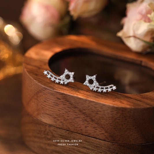 C廠 韓國韓版流星軌跡五角星S999純銀耳環 批發 折扣@洽客服 25.11.W1「E5698」