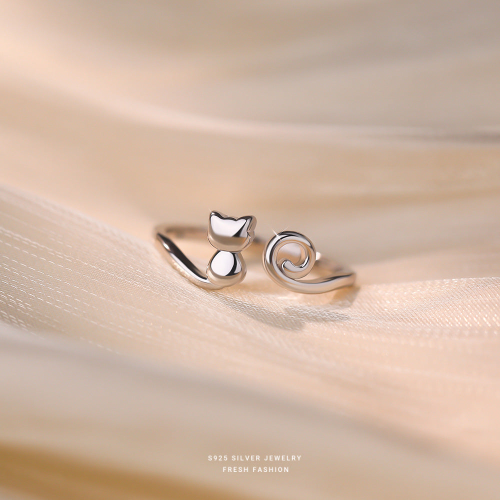 C廠 韓國韓版線條貓咪S925純銀戒指批發 折扣@洽客服 25.12.W4「YK0168」