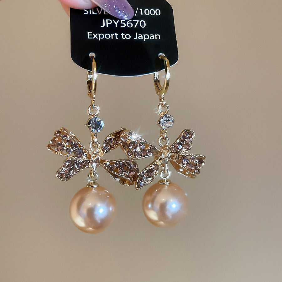 A2廠 韓國韓版鑲鑽蝴蝶結珍珠耳環  批發 折扣@洽客服 26.01.W1「HE29796」