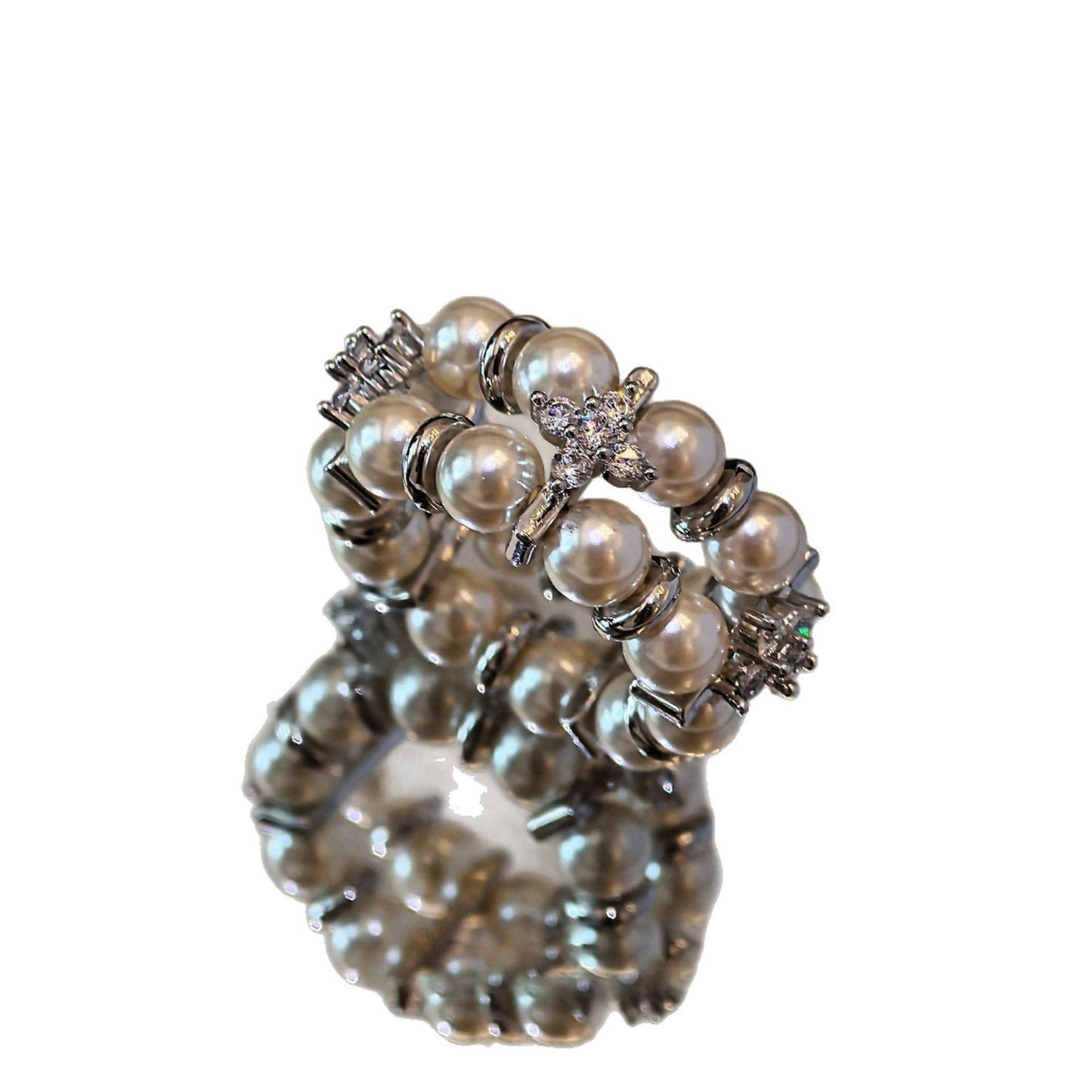 A2廠 韓國韓版花朵雙層珍珠彈性戒指 批發 折扣@洽客服 25.12.W3「WR549」