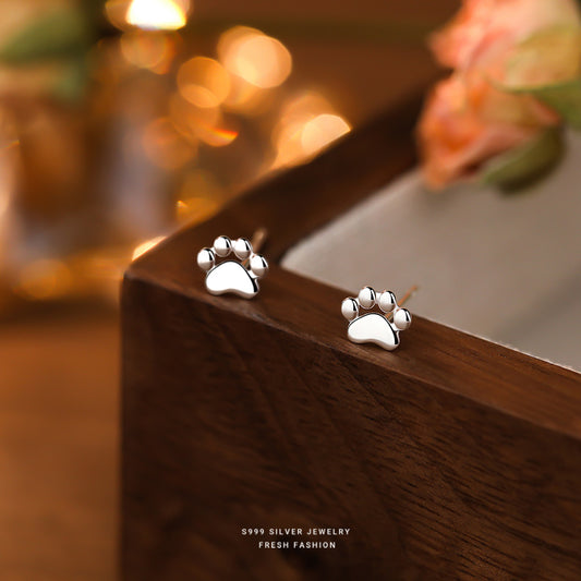 C廠 S999純銀｜ 可愛小巧貓咪爪印耳環 批發 折扣@洽客服 26.01.W2「E3825」
