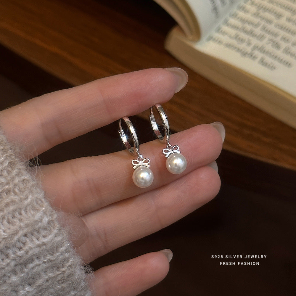 C廠 韓國韓版流蘇蝴蝶結珍珠S925純銀耳環 批發 折扣@洽客服 25.12.W4「E5964」