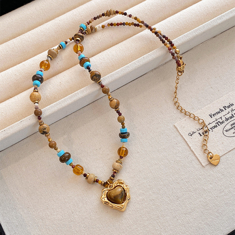 A2廠 韓國韓版波西米亞愛心石頭串珠鈦鋼項鍊 批發 折扣@洽客服 25.11.W3「WN1592」