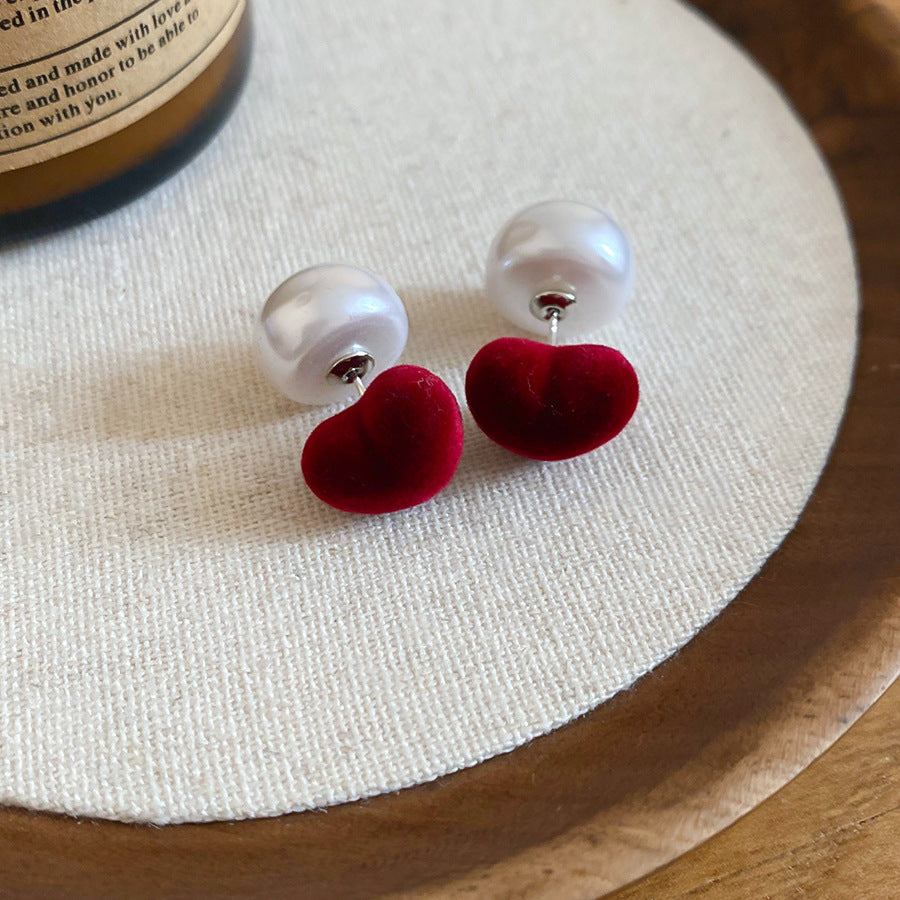 A2廠 韓國韓版植絨愛心珍珠前後搭配銀針耳環 批發 折扣@洽客服 25.12.W3「HE29439」