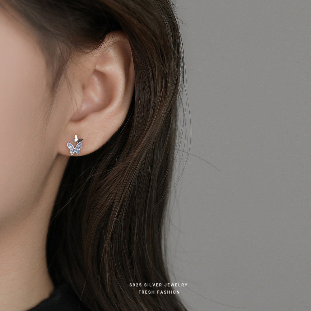 C廠 韓國韓版淺藍尖晶蝴蝶S925純銀耳環 批發 折扣@洽客服 25.12.W3「E5883」