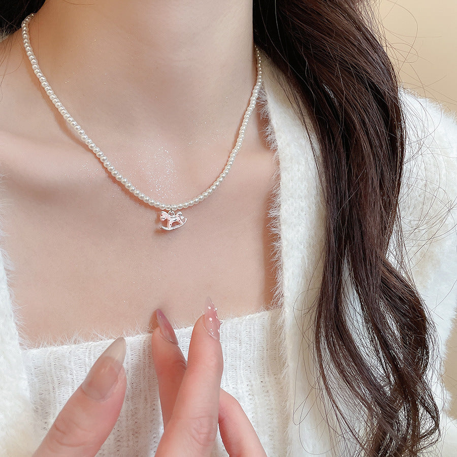 A2廠 韓國韓版滴油小馬吊墜珍珠項鍊 批發 折扣@洽客服 25.12.W3「HN10702」