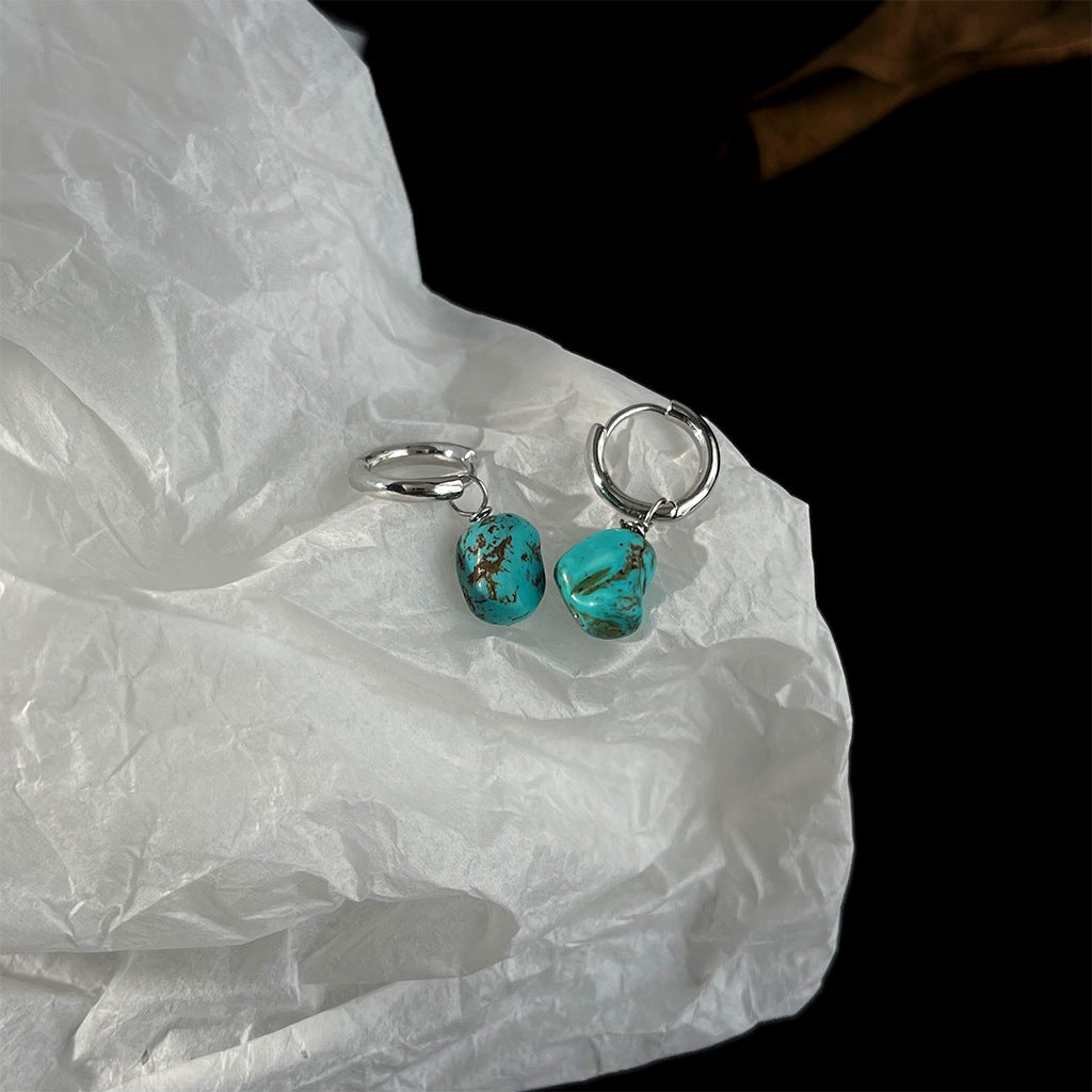 A廠 韓系款個性不規則綠松石銀針銀針耳環 批發 折扣@洽客服 25.12.W1「4307」