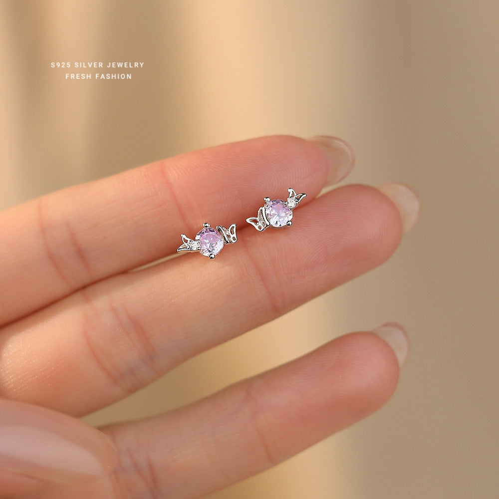 C廠 韓國韓版變藍鋯石蝴蝶S925純銀耳環 批發 折扣@洽客服 26.01.W1「E6007」