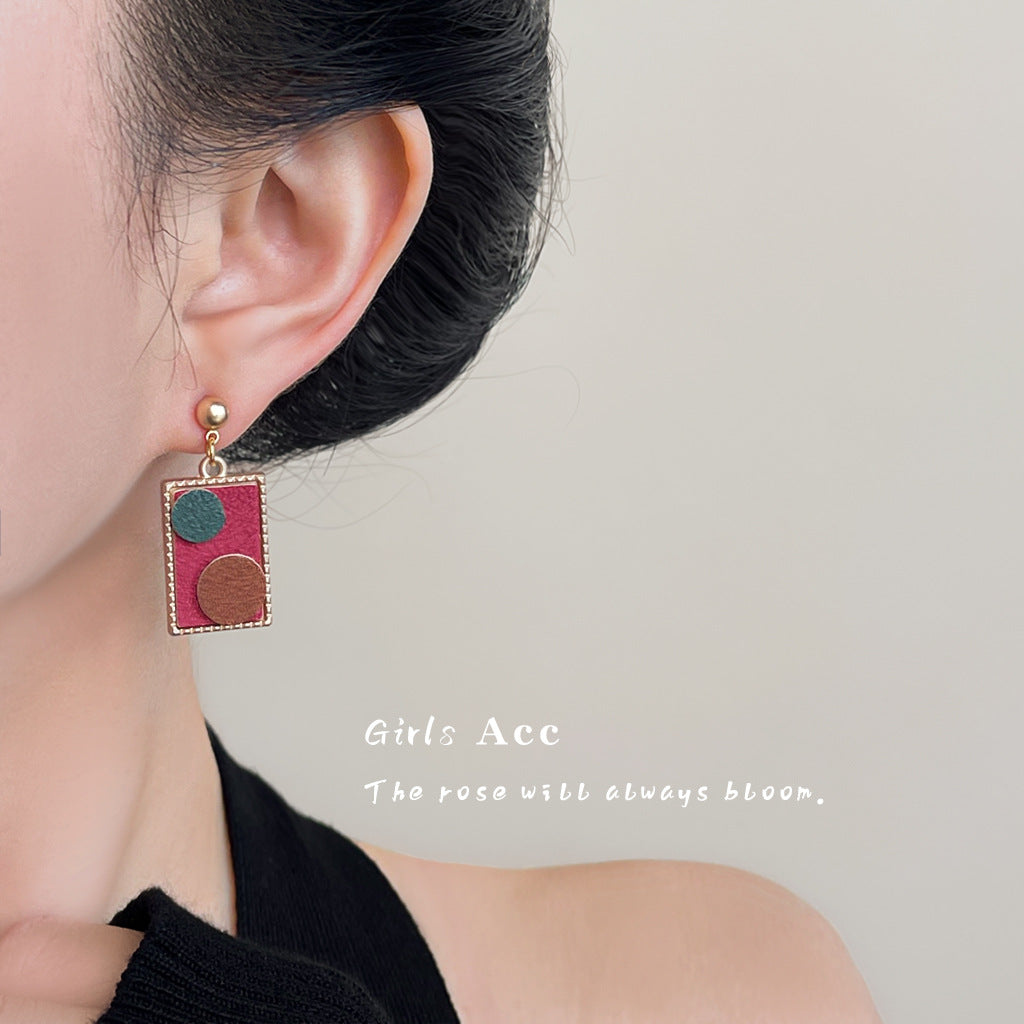 A廠 日韓款 手工藝皮革拼接銀針耳環 批發 折扣@洽客服 25.10.W5「6783」