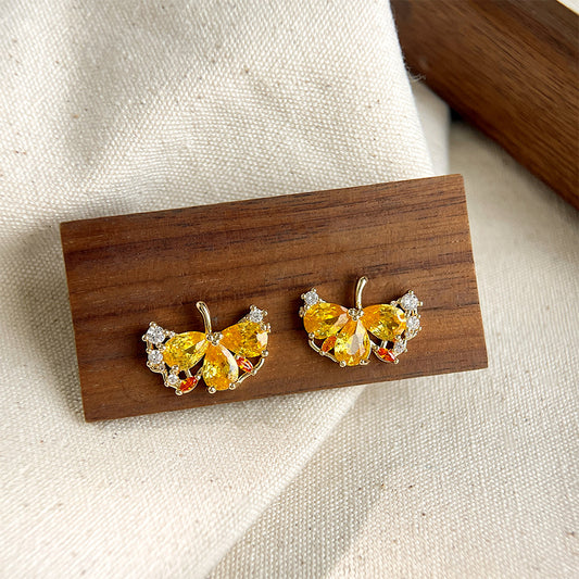 A廠 日韓款 微鑲鋯石銀杏葉銀針耳環 批發 折扣@洽客服 25.10.W5「4883」