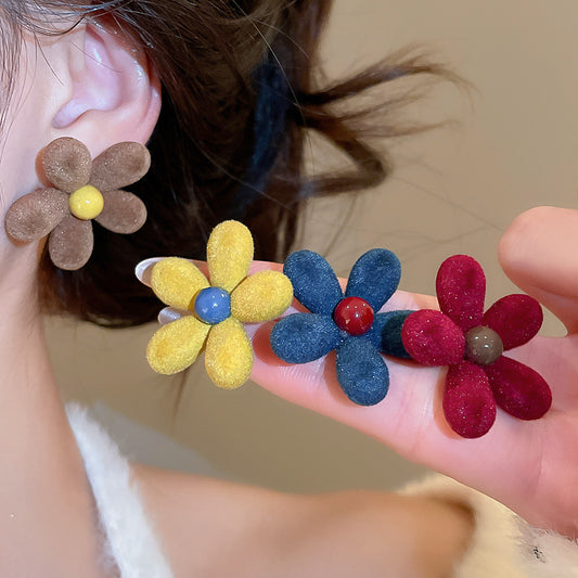 A2廠 韓國韓版壓克力植絨花朵銀針耳環 批發 折扣@洽客服 25.11.W2「HE29154」