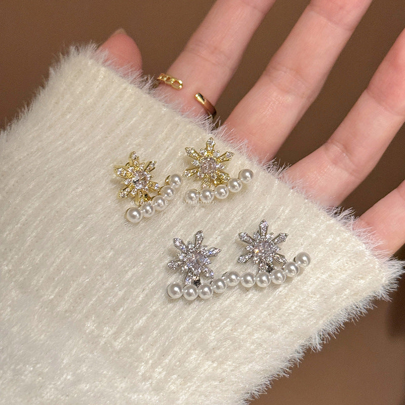 A2廠 韓國韓版鋯石花朵珍珠電鍍14k真金前後帶銀針耳環 批發 折扣@洽客服 25.12.W3「HE29446」