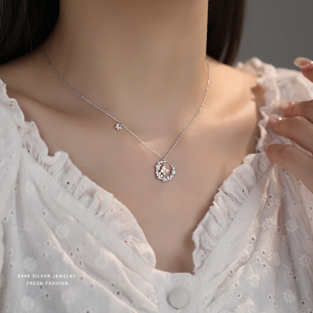 C廠 韓國韓版蝶戀花水晶S999純銀項鍊 批發 折扣@洽客服 25.11.W1「A4528」