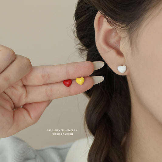 C廠 999純銀｜韓國韓版彩色愛心耳環 26.02.W1「E6066」