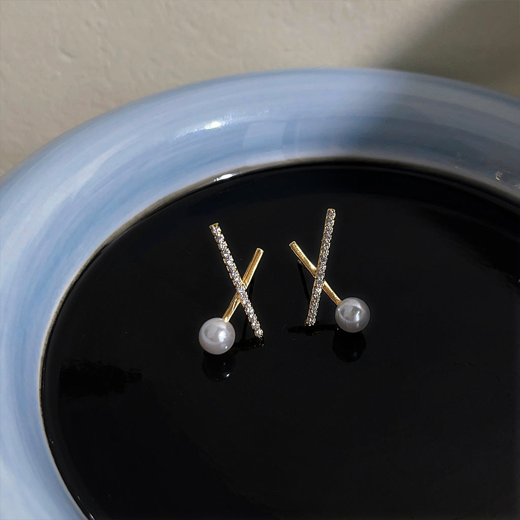 A廠 韓系簡約交叉鋯石環保銅銀針耳環批發 折扣@洽客服 26.03.10「2359」