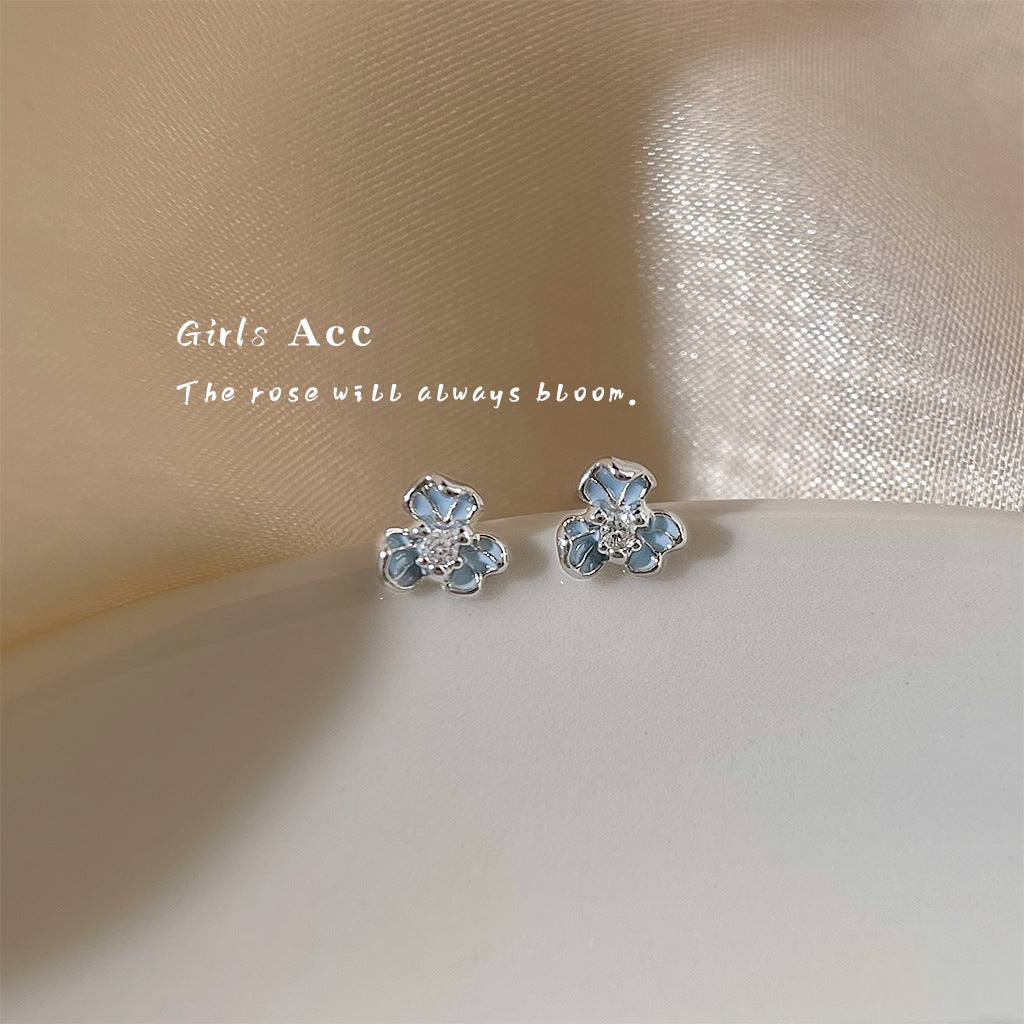 A廠 日韓款藍色滴油鳶尾花銀針耳環批發 折扣@洽客服 26.09.W2「6453」