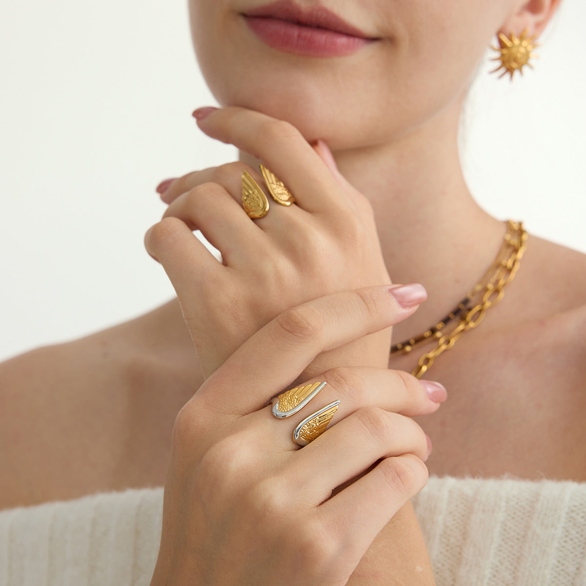 B廠 歐美款 天使翅膀開口鈦鋼鍍18K金戒指 批發 折扣@洽客服 25.12.W1「JDR0305035」