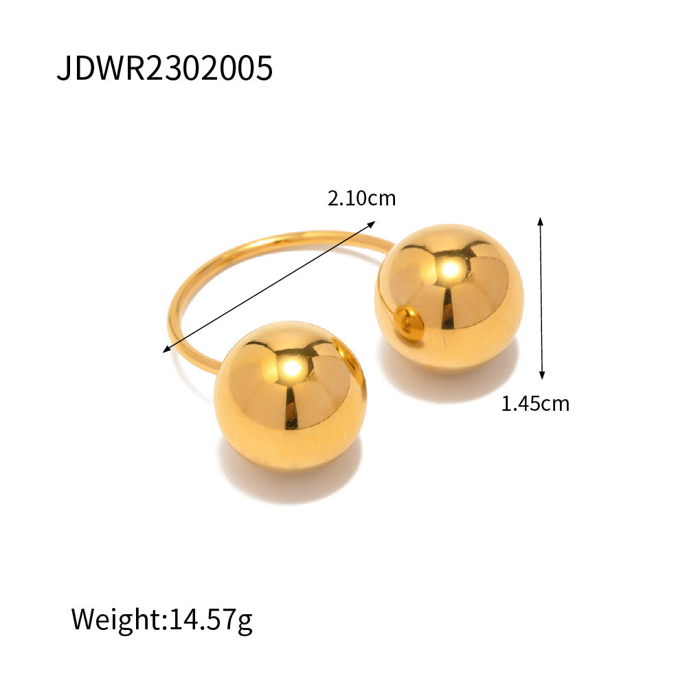 D廠【JDWR2302005】不銹鋼鍍18K金雙顆大球開口戒指23.06.W3