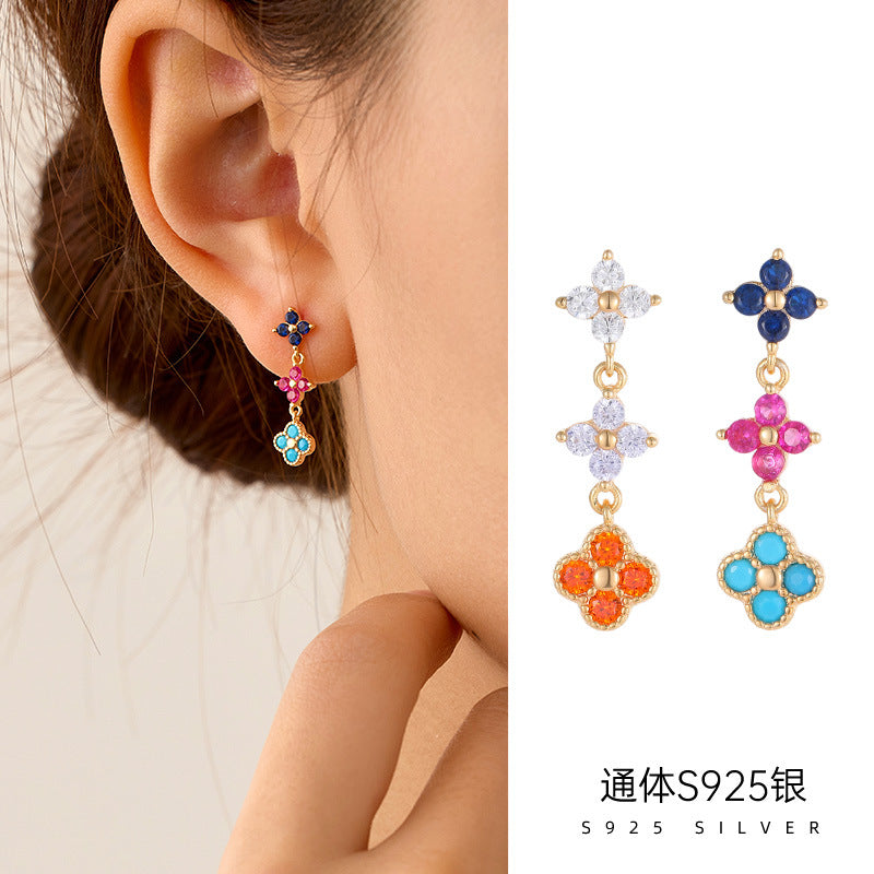 C廠 韓系四葉草流蘇S925純銀耳環批發 折扣@洽客服 26.07.W1「ES3736」