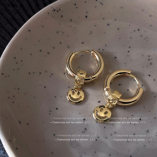 A廠 一款兩戴~韓國笑臉銅鍍14K金銀針耳環「C-692」24.05.W5