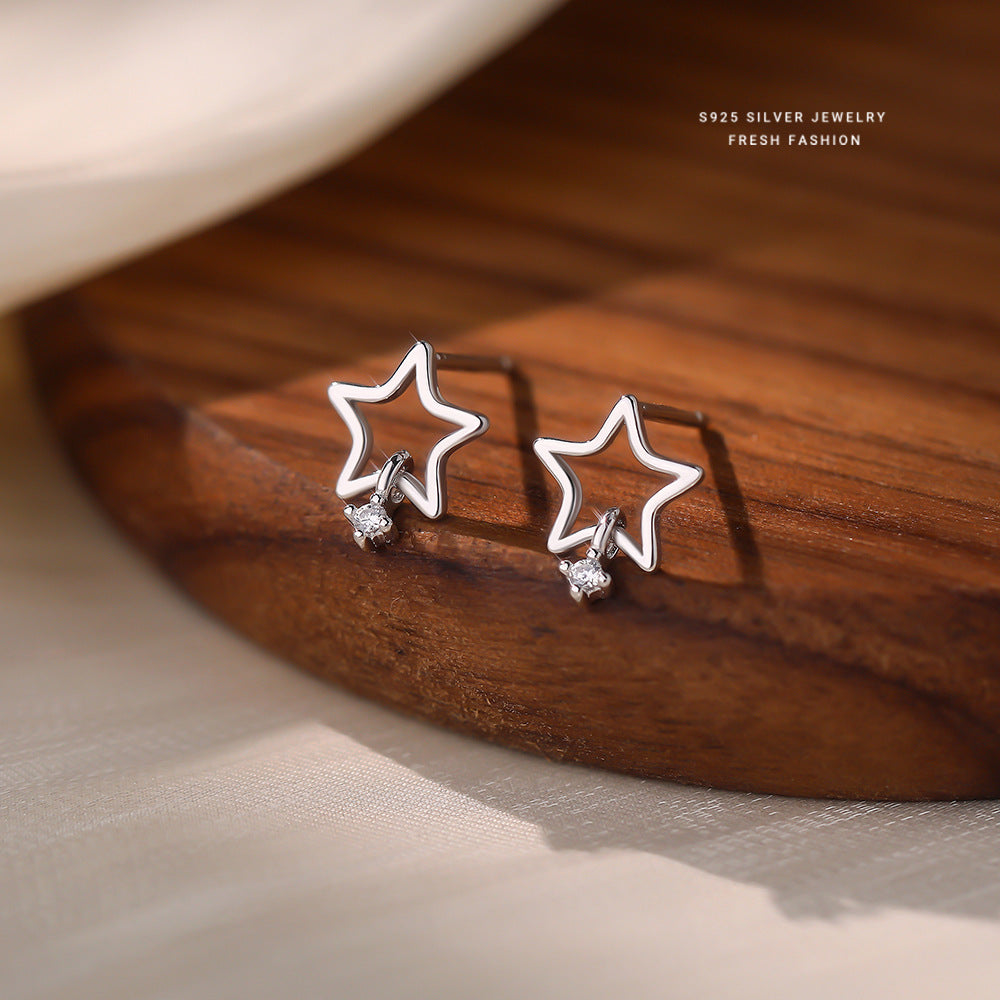 C廠 韓國韓版鏤空五角星S925純銀耳環 批發 折扣@洽客服 25.12.W3「E5885」