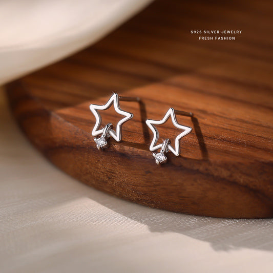 C廠 韓國韓版鏤空五角星S925純銀耳環 批發 折扣@洽客服 25.12.W3「E5885」