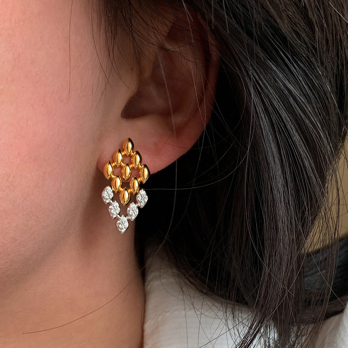 A2廠 韓國韓版鋯石菱形鏤空銀針耳環 批發 折扣@洽客服 25.10.W3「WE4847」