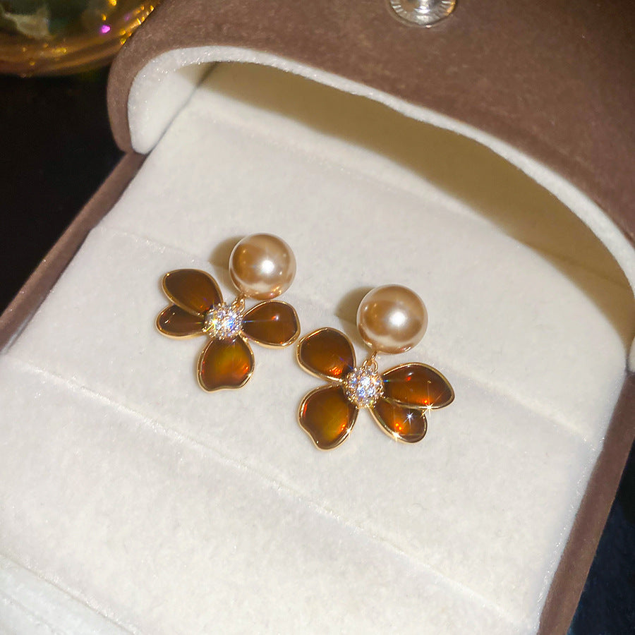 A2廠 日韓款滴油花朵珍珠電鍍18k金銀針耳環 批發 折扣@洽客服 25.11.W4「WE4955」