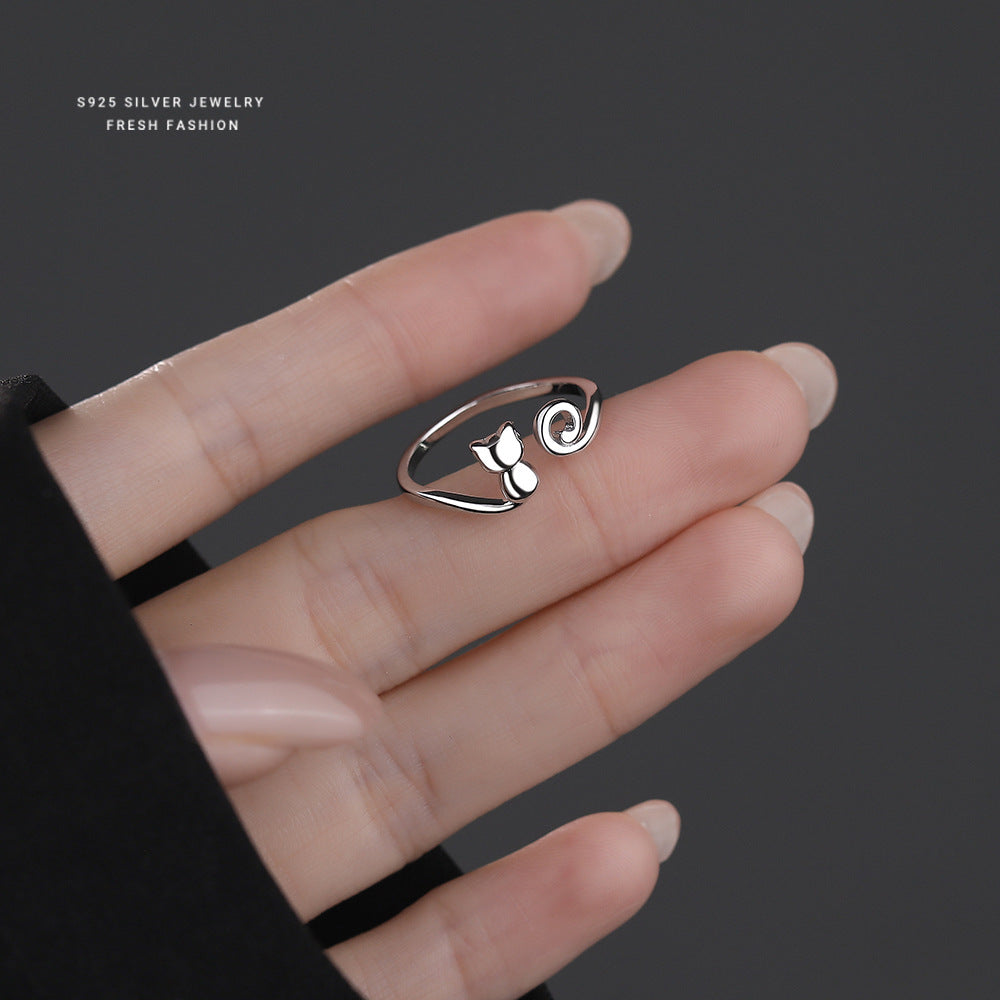 C廠 韓國韓版線條貓咪S925純銀戒指批發 折扣@洽客服 25.12.W4「YK0168」