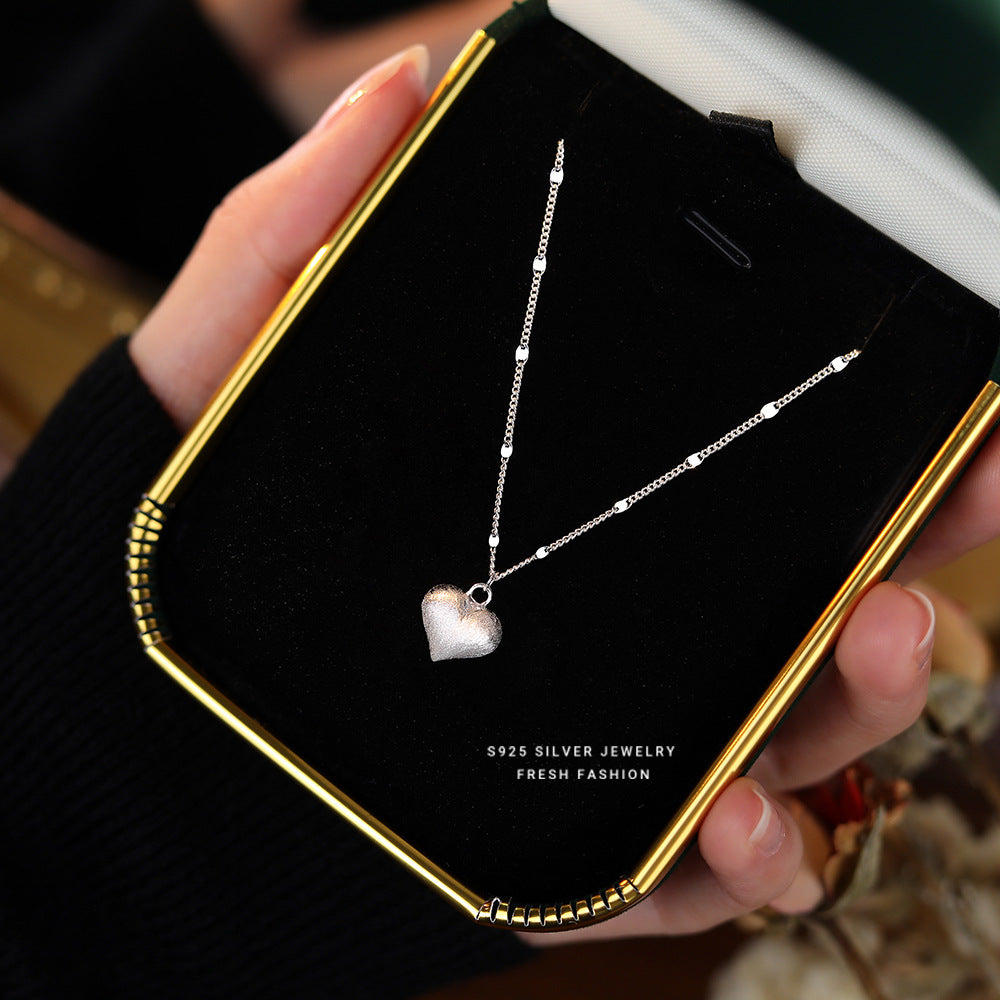 C廠 韓國韓版拉絲愛心s925純銀項鍊女批發 折扣@洽客服 26.03.W2「A2917」