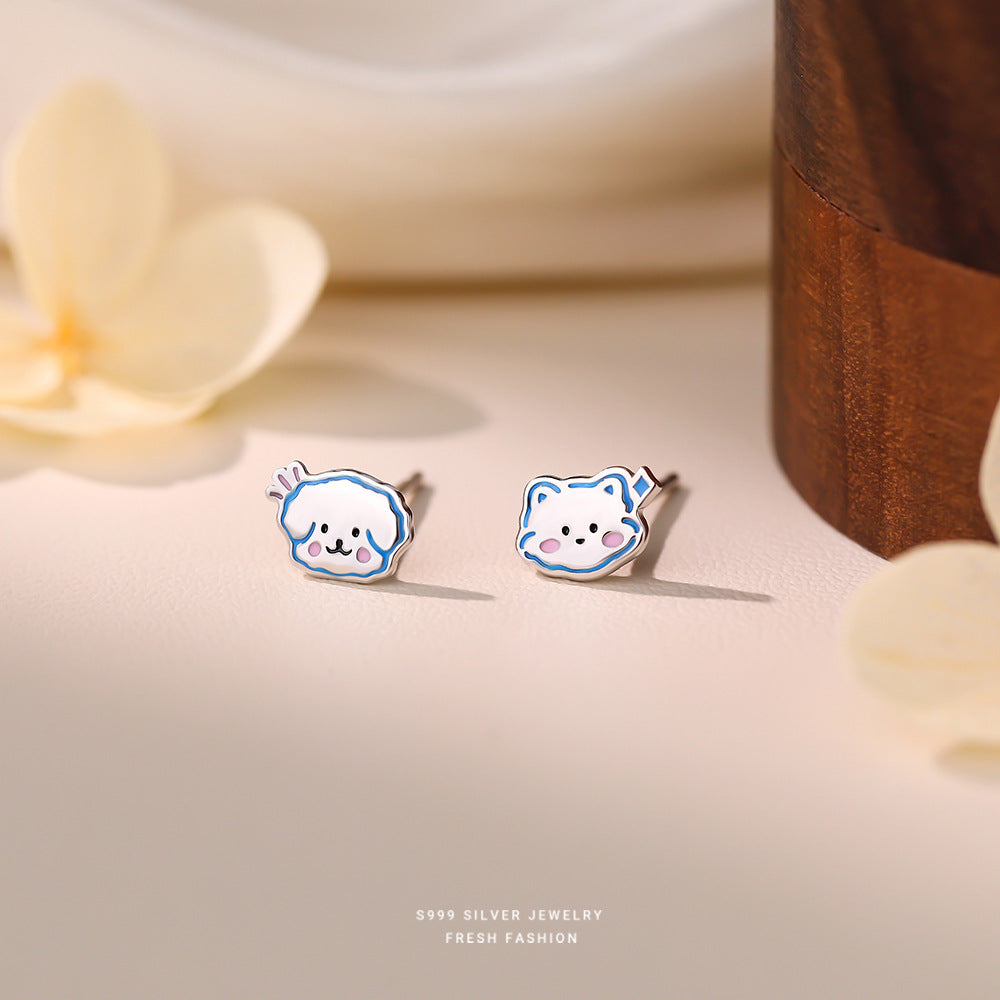 C廠 S999足銀｜韓國韓版天使貓咪小狗耳環 批發 折扣@洽客服 26.02.W3「YE0254」