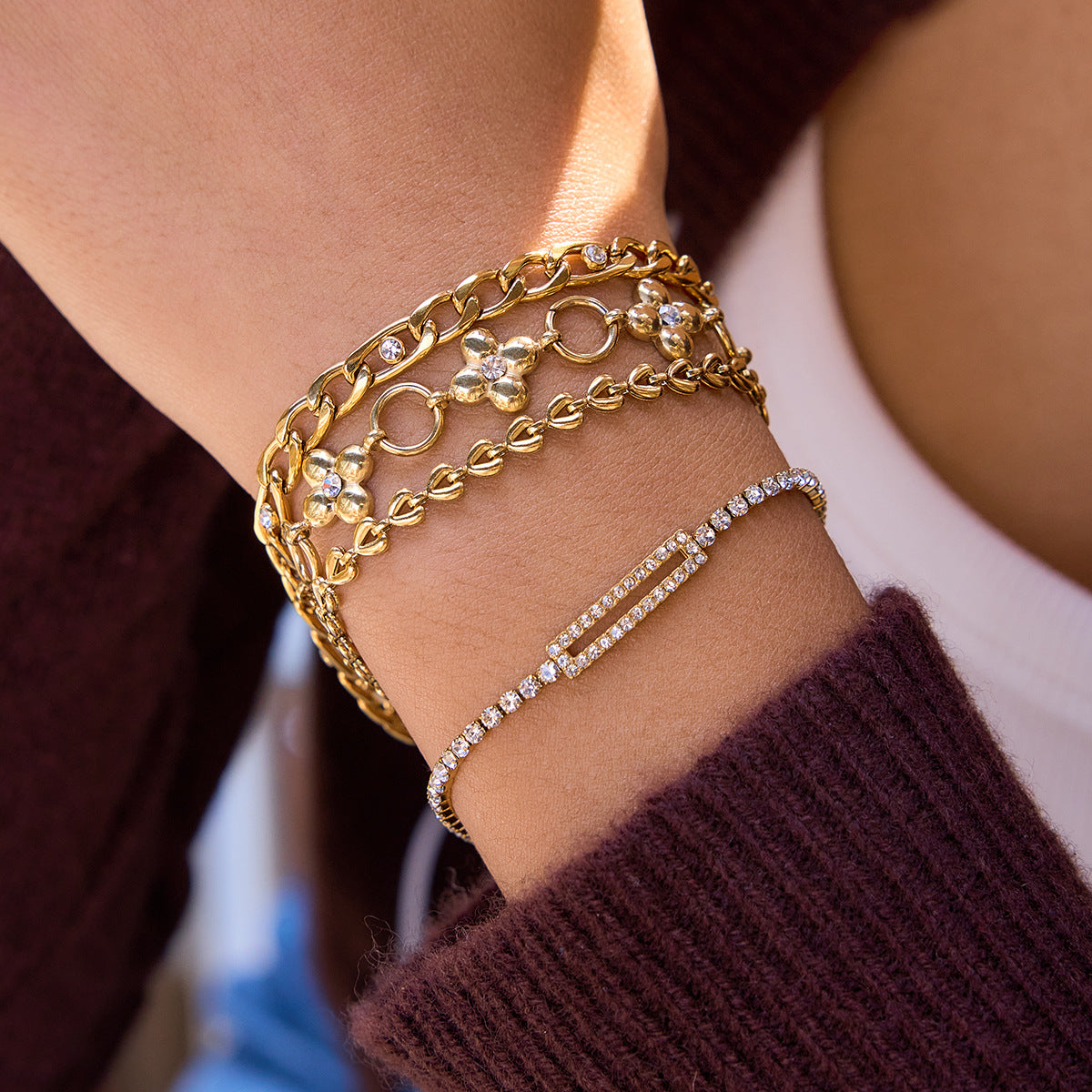 B廠 歐美款 四葉草鈦鋼鍍18K金手鍊 批發 折扣@洽客服 26.03.W1「JDB0210004」