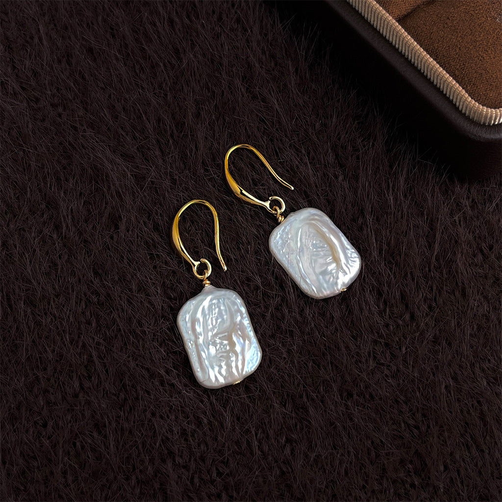 A廠 環保銅｜韓系方形巴洛克淡水珍珠銀針耳環 批發 折扣@洽客服 26.01.W4「6981」