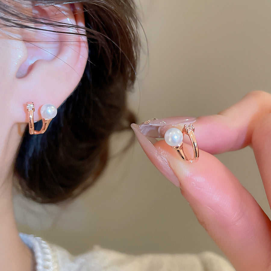 A2 韓國韓版鑲鋯石珍珠雙層鈦鋼銀針耳環 批發 折扣@洽客服 26.02.W3「HE30610」