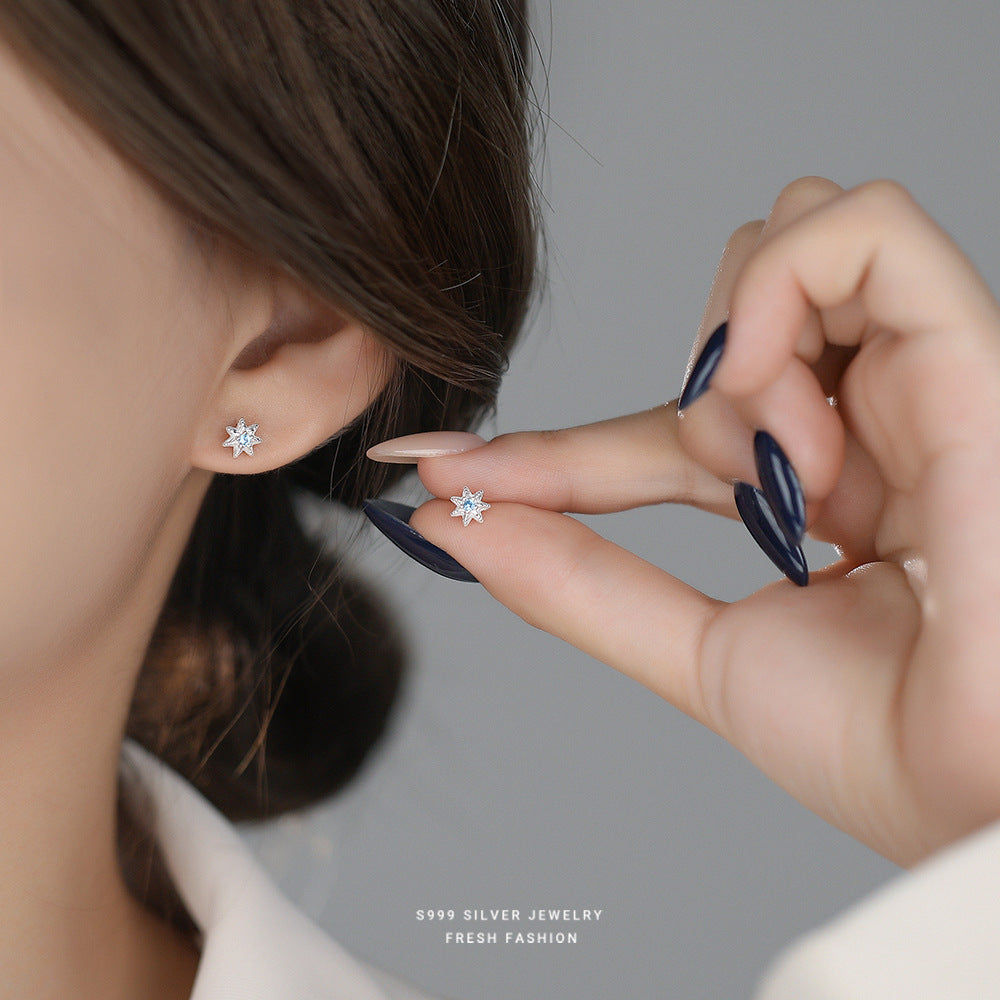 C廠 韓國韓版淺藍七芒星S999純銀耳環 批發 折扣@洽客服 25.11.W1「E5718」