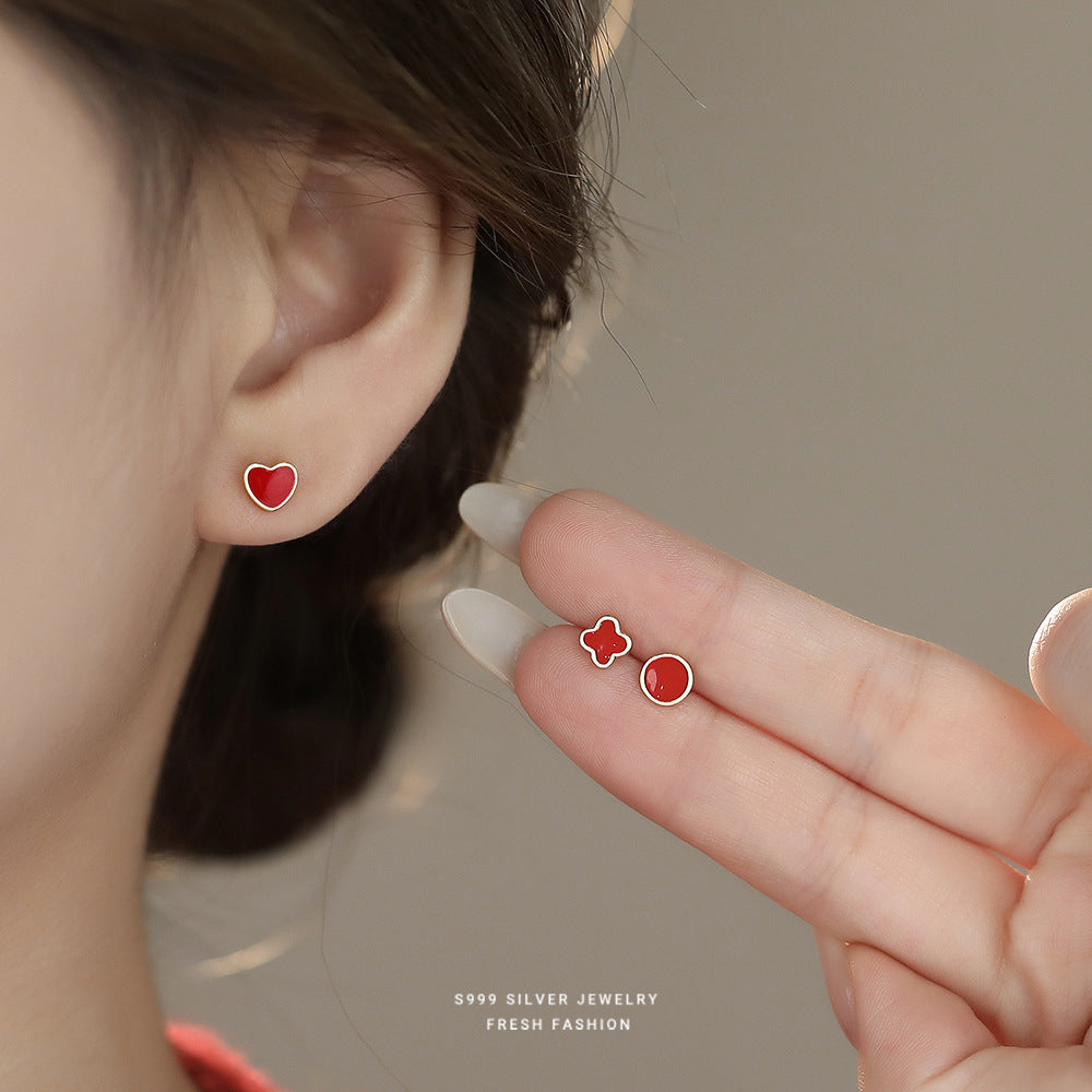 C廠 S999純銀 ｜紅色四葉草耳環 批發 折扣@洽客服 26.01.W2「E6061 E6062 E6063」