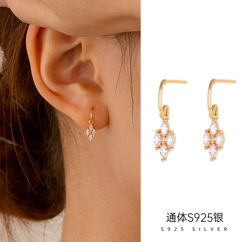 C廠 韓系 復古四鑽菱形S925純銀耳環批發 折扣@洽客服 26.08.W1「ES3948」