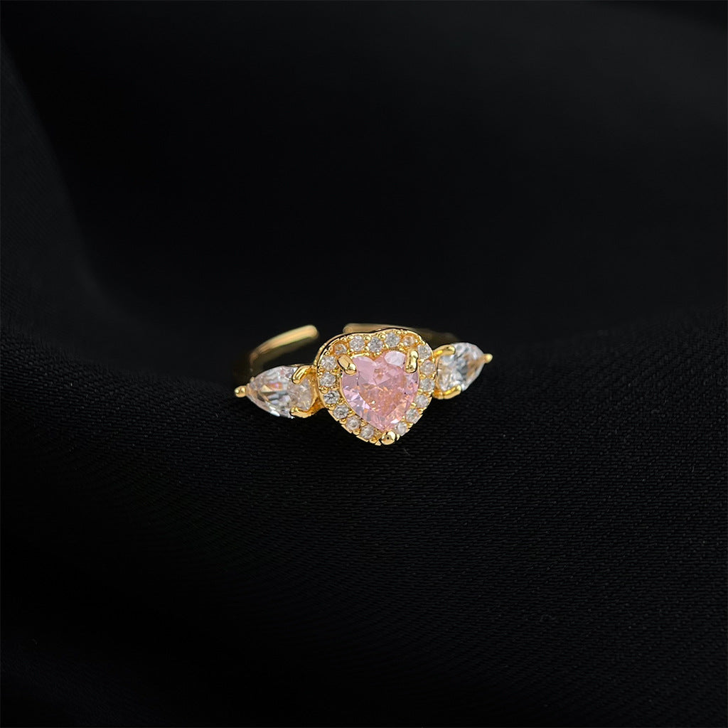 A廠 日韓款 輕奢粉紅色鋯石愛心戒指 批發 折扣@洽客服 25.11.W1「2227」