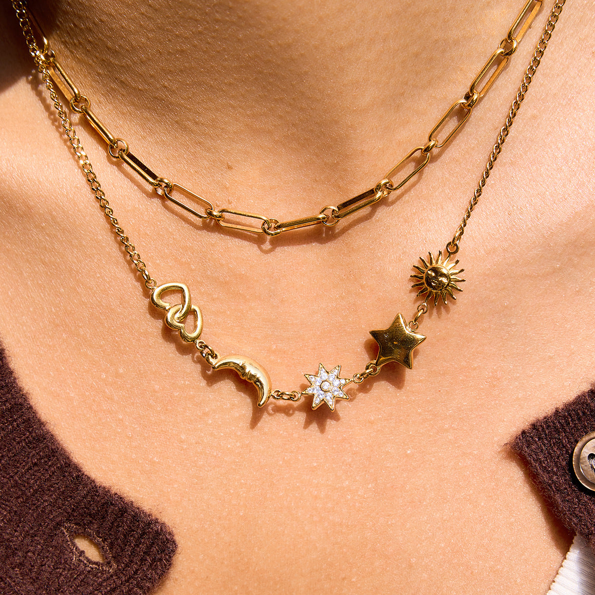 B廠 歐美款 星星月亮鋯石鈦鋼鍍18K金項鍊 批發 折扣@洽客服 26.02.W3「JDN0211218」
