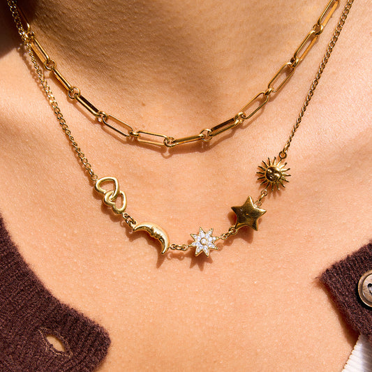B廠 歐美款 星星月亮鋯石鈦鋼鍍18K金項鍊 批發 折扣@洽客服 26.02.W3「JDN0211218」