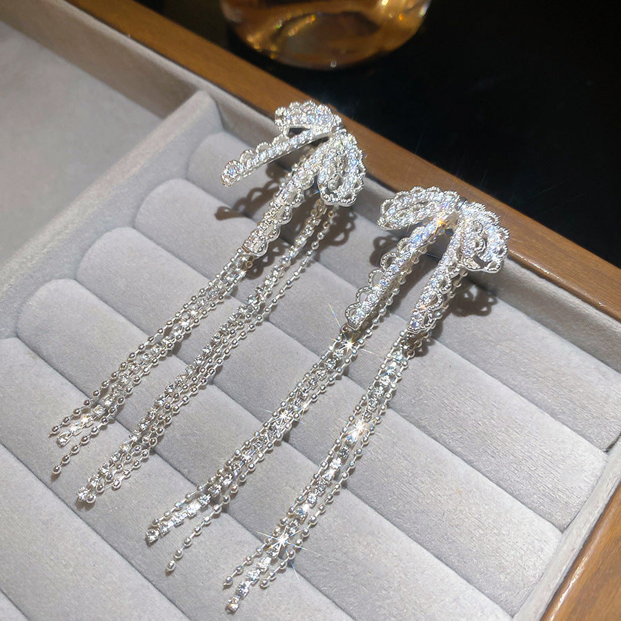 A2廠 日韓款韓國鋯石蝴蝶結流蘇銀針耳環 批發 折扣@洽客服 25.11.W4「HE28990」