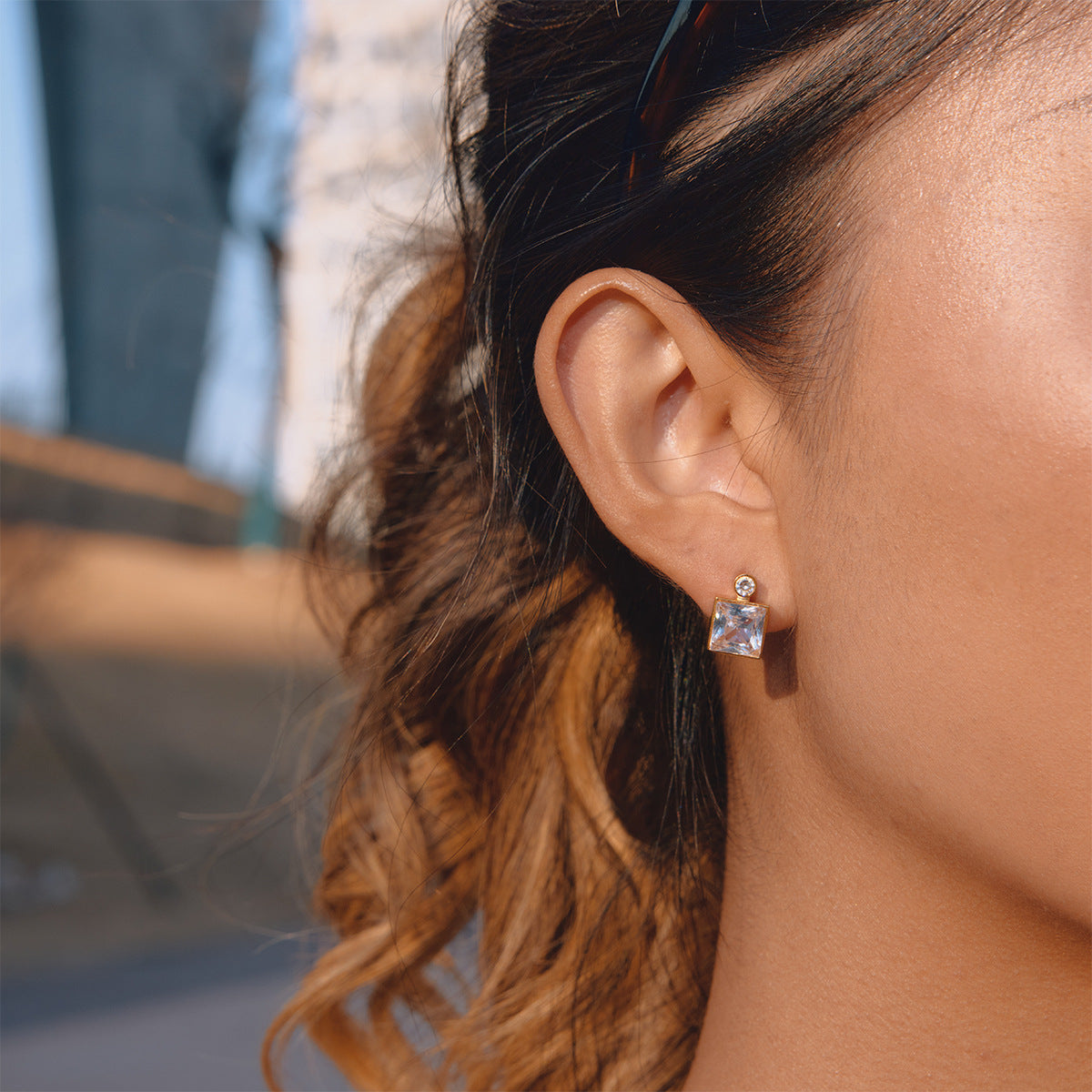 B廠 歐美款白色方形鋯石鈦鋼鍍18K金耳環批發 折扣@洽客服 26.03.W2「JDE0212201」