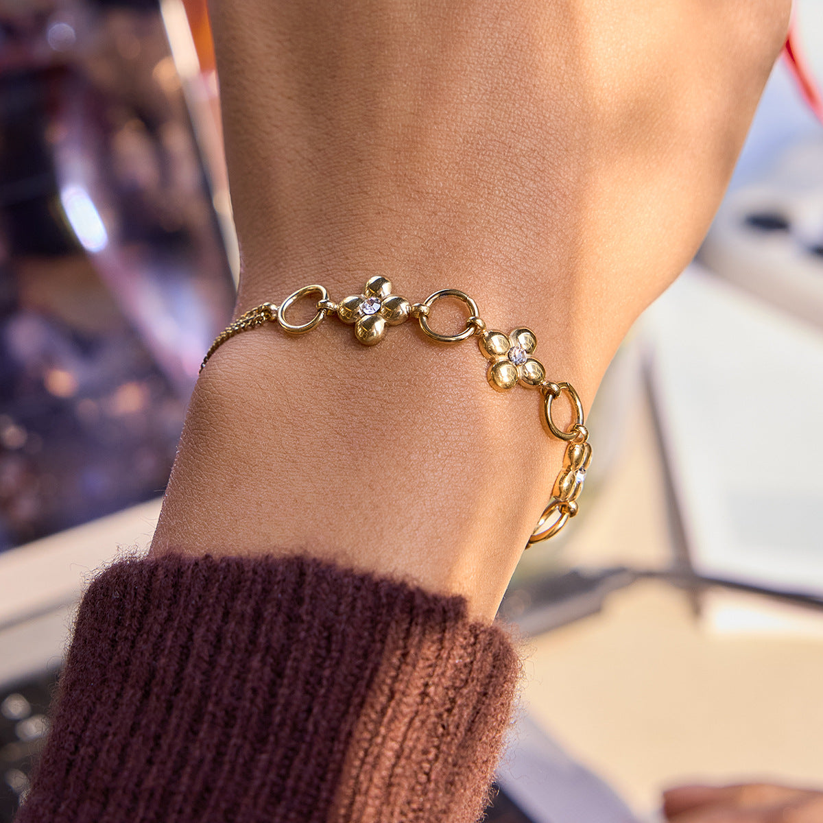 B廠 歐美款 四葉草鈦鋼鍍18K金手鍊 批發 折扣@洽客服 26.03.W1「JDB0210004」